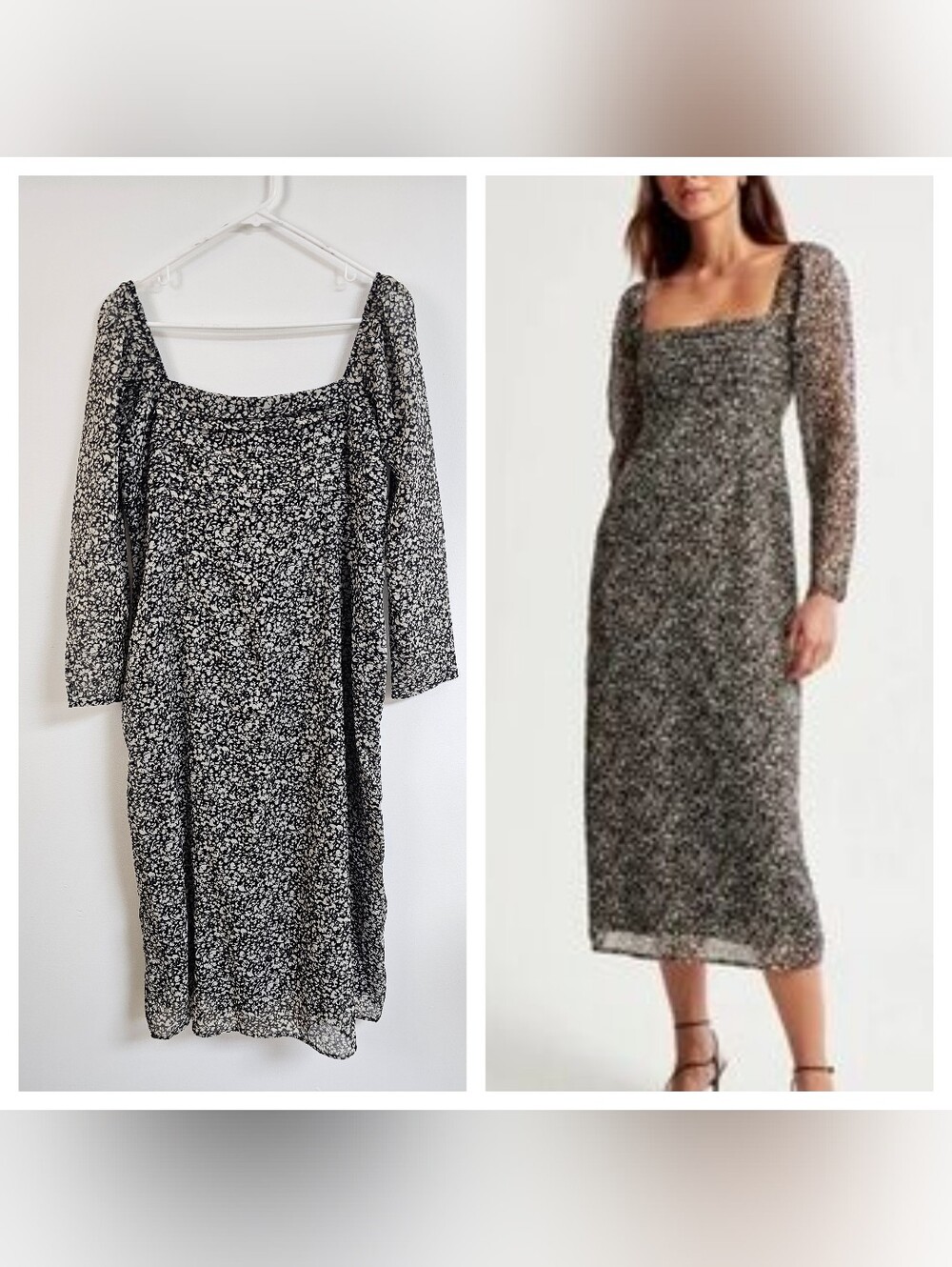 Abercrombie & Fitch Emerson Chiffon Long Sleeve Floral Midi Dress Puff Sleeve